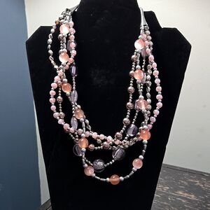 Pink & Silver Multi-Strand Beaded‎ Necklace